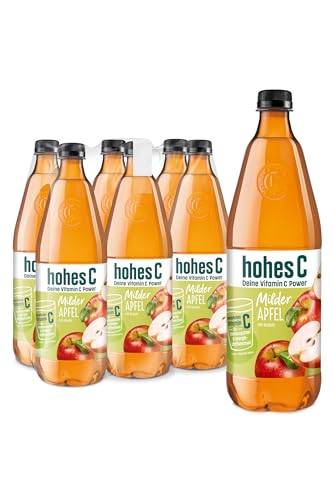 hohes C Milder Apfel (6 x 1l), 100% Saft, Apfelsaft, Vitamin C, ohne Zuckerzusatz laut Gesetz, weniger Säure, vegan, mit recyceltem PET von Hohes C