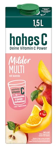 hohes C Milder Multivitamin (1 x 1,5l), 100% Saft, Apfel, Orange, Acerola, Mango, 7 Vitamine, ohne Zuckerzusatz laut Gesetz, weniger Säure, vegan von Hohes C