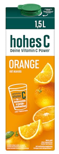 hohes C Orange (1 x 1,5l), 100% Saft, Orangensaft, Acerolasaft, Vitamin C, ohne Zuckerzusatz laut Gesetz, vegan von Hohes C