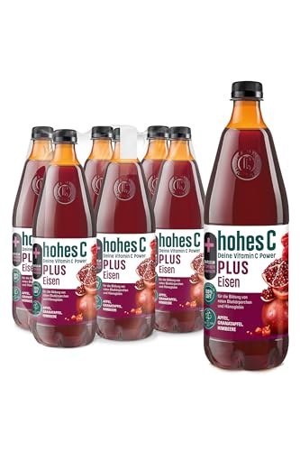 hohes C PLUS Eisen (6 x 1l), 100% Saft, Apfel, Himbeere, Granatapfel, Vitamin C, PLUS an Eisen, ohne Zuckerzusatz, vegan von Hohes C