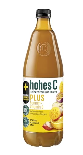 hohes C PLUS Sonnenvitamin D (1 x 1l), 100% Saft, Orange, Apfel, Maracuja, Zitrone, Kaki, Vitamin C, PLUS an Vitamin D, ohne Zuckerzusatz laut Gesetz, vegan, mit recyceltem PET von Hohes C
