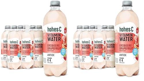 hohes C Vitamin Water Antiox Erdbeere & Grapefruit (6 x 750ml), Zellschutz vor oxidativem Stress: Vitamin C, Vitamin E + Selen, nur 6kcal/100ml, ohne Zuckerzusatz & Süßungsmittel, vegan von Hohes C