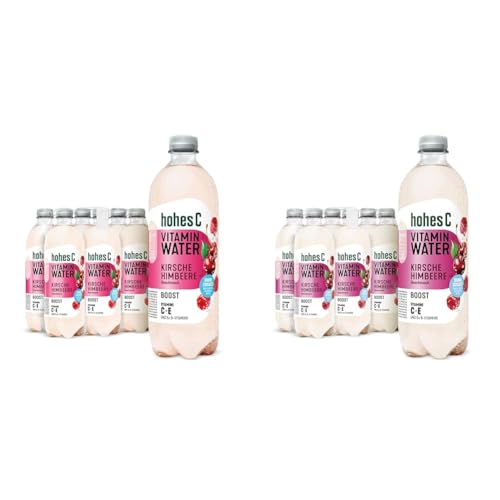 hohes C Vitamin Water Boost Kirsche & Himbeere (6 x 750ml), mehr Energie mit Multivitamin-Komplex: Vitamin C, B6, B12, B3, B5 & B7, nur 6kcal/100ml, ohne Zuckerzusatz & Süßungsmittel, vegan von Hohes C