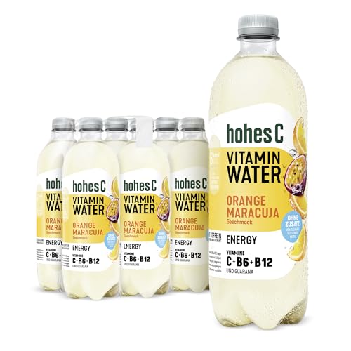 hohes C Vitamin Water Energy Orange & Maracuja (6 x 750ml), Müdigkeit & Ermüdung verringern, mehr Energie mit Vitamin C, B6 & B12, nur 6kcal/100ml, ohne Zuckerzusatz & Süßungsmittel, vegan von Hohes C