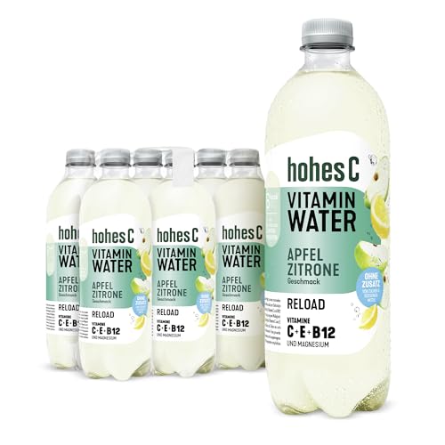 hohes C Vitamin Water Reload Apfel & Zitrone (6 x 750ml), Magnesium für die Muskeln, Vitamin C & B12 für mehr Energie + Vitamin E, nur 6kcal/100ml, ohne Zuckerzusatz & Süßungsmittel, vegan von Hohes C