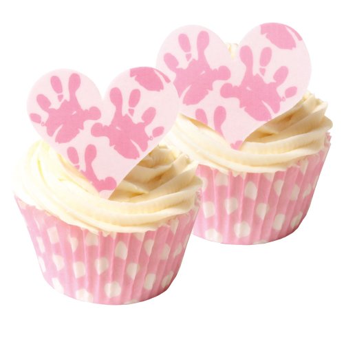 12 Baby Mädchen Hände, essbare Kuchendekoration & 12 pinkfarbene Pünktchen Muffinförmchen / 12 Baby Girl Hands Edible Cake Decorations & 12 baby pink polka dot muffin cases von Holly Cupcakes