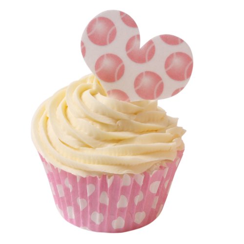 12 Essbare Kuchendekorationen-Herzen in Tennisball Design- Rosa / 12 Edible Wafer Cake Decorations: Love Heart Pink Tennis Balls 12 Essbare Kuchendekorationen-Herzen in Tennisball Design- Rosa / 12 Edible Wafer Cake Decorations: Love Heart Pink Tennis Balls von Holly Cupcakes