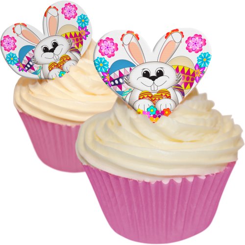 12 Essbare Kuchendekorationen- Osterhase Herzen / 12 Edible Wafer Cake Decorations: Easter Bunny Hearts von Holly Cupcakes