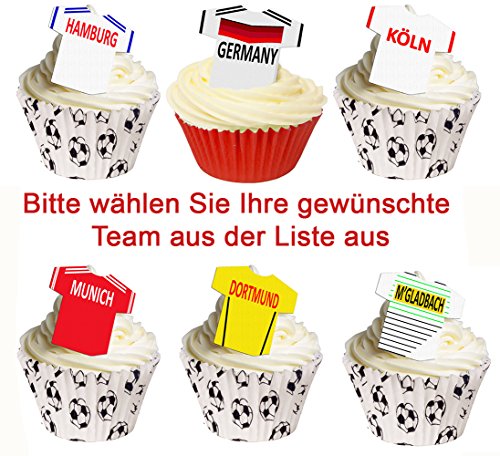 12 Fußball Trikot aus essbarem Papier: Deutsch-Football-Teams. Bitte wählen Sie Ihre Fußball-Team aus der Dropdown-Liste aus von Holly Cupcakes
