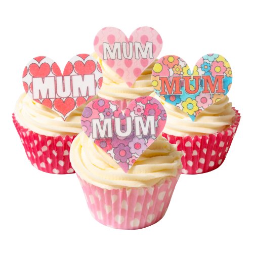 12 Gemischte herzförmige, essbare “Mum” Kuchendekorationen / 12 Mixed Mum Heart Shaped Edible Cake Decorations von Holly Cupcakes