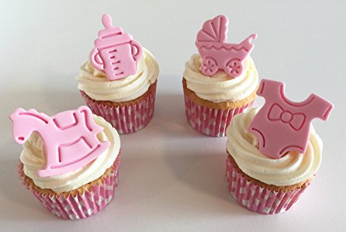 12 Handgemachte Kuchendekorationen aus Zucker: Baby Mädchen / Baby Girl Set von Holly Cupcakes