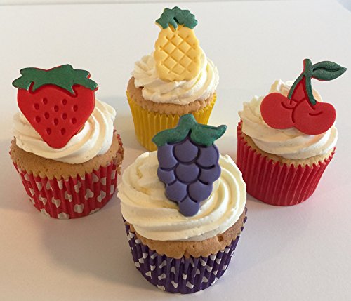 12 Handgemachte Kuchendekorationen aus Zucker: Gemischte Frucht / 12 Mixed Sugar Fruits von Holly Cupcakes