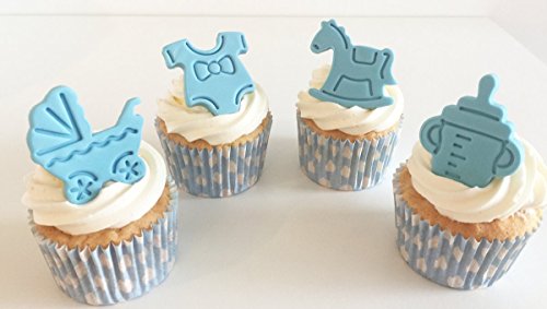 12 Handgemachte Kuchendekorationen aus Zucker: Junge / Baby Boy Set von Holly Cupcakes