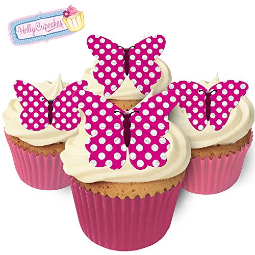12 Pünktchen Design Essbare Schmetterlinge & Muffinförmchen : Kirschrot / 12 Edible Polka Dot Wafer Butterflies & Muffin Cases: Cerise von Holly Cupcakes