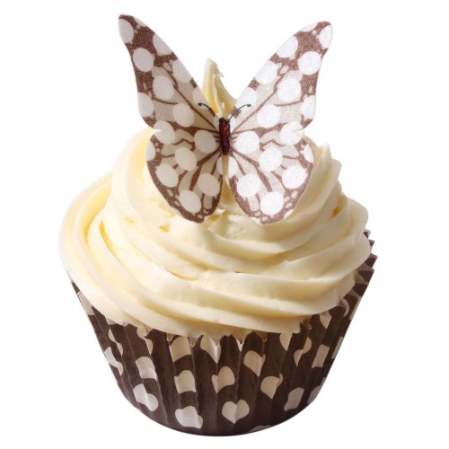 12 Pünktchen Design Essbare Schmetterlinge: Braun / 12 Brown Polka Dot Butterflies von Holly Cupcakes