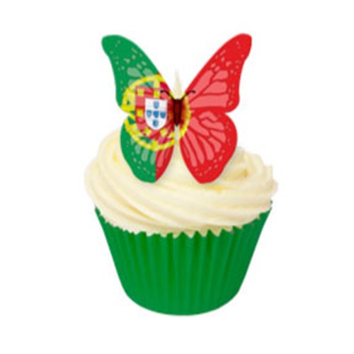 12 Schmetterlinge aus essbarem Papier mit Fahnenmuster: Portugal / 12 Portugal Flag Butterflies von Holly Cupcakes