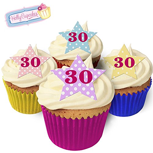12 essbare "30" Sterne-Kuchendekorationen im Weinlese Pünktchen Design, plus 12 frei kleinerensterne! 12 essbare "30" Sterne-Kuchendekorationen im Weinlese Pünktchen Design, plus 12 frei kleinerensterne! von Holly Cupcakes