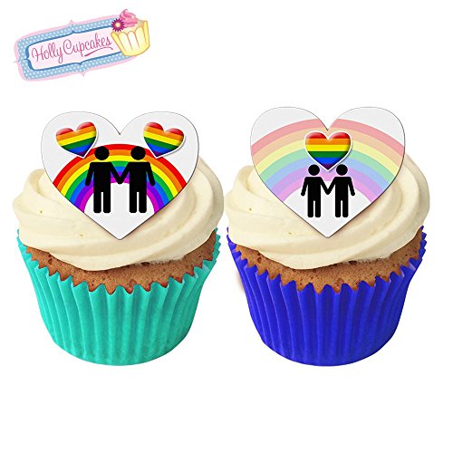 12 essbare Schwulenpärchen-Herzkuchendekorationen, plus 12 frei kleinerenherz! / Male Gay Love Hearts von Holly Cupcakes
