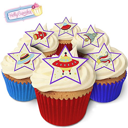 12 essbare Sterne-Kuchendekorationen im Raumschiffdesign, plus 12 frei kleinerensterne! / Spaceships von Holly Cupcakes