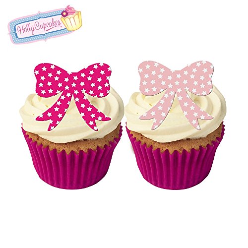 24 Waffelschleifen: Gemischte leuchtende & pastellfarbene pink Sterne / 24 Wafer Bows: Pink Stars von Holly Cupcakes