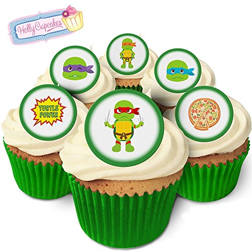 Holly Cupcakes 24 Wunderschöne essbare Kuchendekorationen: Cartoon Schildkröten / 24 Edible Decorations: Cartoon Turtles - Grün, für Geburtstag, Cocktailparty, Kuchendekoration, 45 mm, 24 Stück von Holly Cupcakes