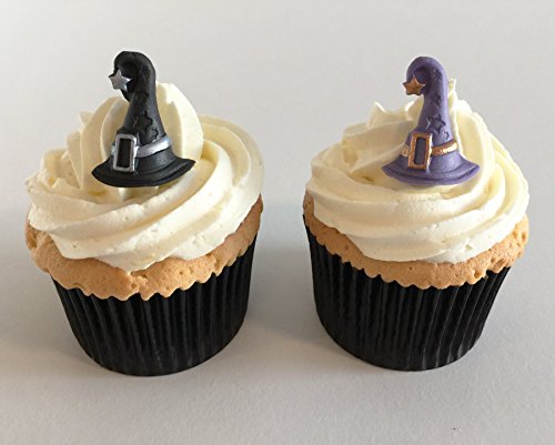 6 Handgemachte Kuchendekorationen aus Zucker: 3 Hexen Hüte & 3 Zaubererhüte / 6 Sugar Witches & Wizard Hats von Holly Cupcakes