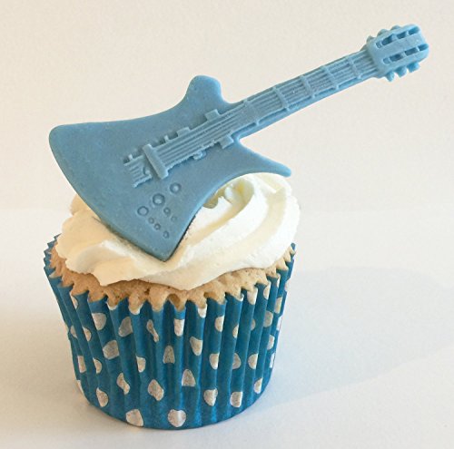 6 Handgemachte Kuchendekorationen aus Zucker: Blau Gitarren / 6 Blue Sugar Guitars von Holly Cupcakes