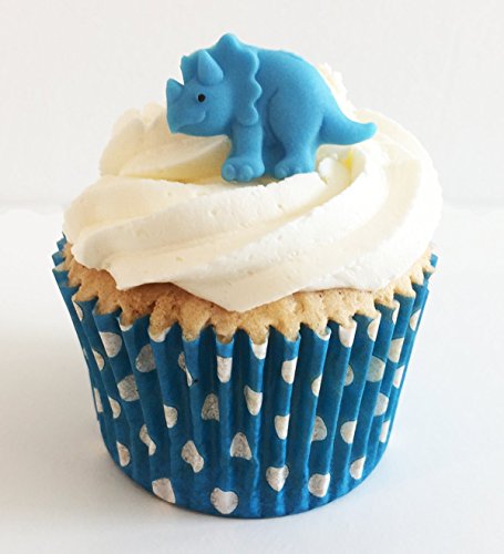 6 Handgemachte Kuchendekorationen aus Zucker: Blaue Dinosaurier von Holly Cupcakes