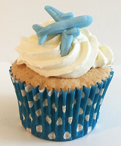 6 Handgemachte Kuchendekorationen aus Zucker: Blaue Flugzeuge / 6 Blue Sugar Planes von Holly Cupcakes