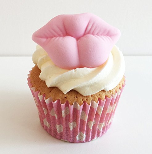 6 Handgemachte Kuchendekorationen aus Zucker: Große Baby Rosa Lippen von Holly Cupcakes