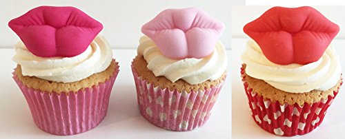 6 Handgemachte Kuchendekorationen aus Zucker: Große gemischte Farblippen von Holly Cupcakes