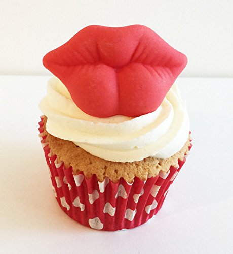 6 Handgemachte Kuchendekorationen aus Zucker: Große rote Lippen von Holly Cupcakes