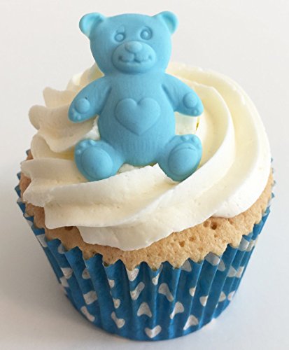 6 Handgemachte Kuchendekorationen aus Zucker: Kleine Teddybären / 6 Small Baby Blue Teddy Bears von Holly Cupcakes
