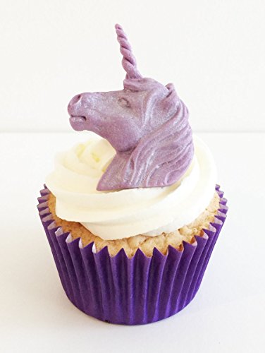 6 Handgemachte Kuchendekorationen aus Zucker: Lila Sparkle Einhorn Köpfe / 6 Purple Sparkly Unicorn Heads von Holly Cupcakes