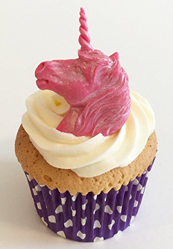 6 Handgemachte Kuchendekorationen aus Zucker: Pink Schein / 6 Sparkly Bright Pink Unicorn Heads von Holly Cupcakes