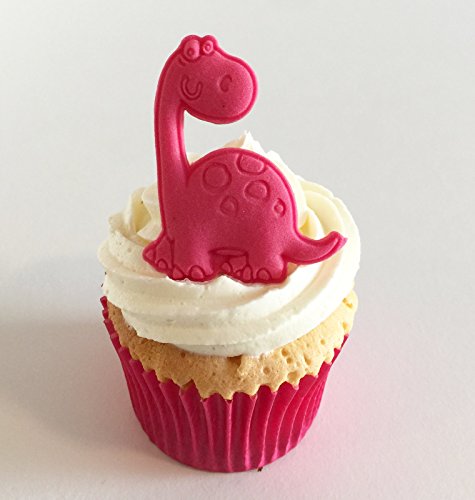6 Handgemachte Kuchendekorationen aus Zucker: Rosa Dinosaurier / 6 Bright Pink Sugar Dinosaurs von Holly Cupcakes