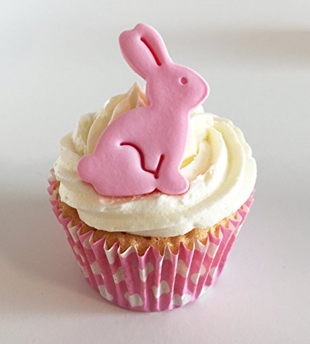6 Handgemachte Kuchendekorationen aus Zucker: Rosa Kaninchen / Pink Rabbit von Holly Cupcakes