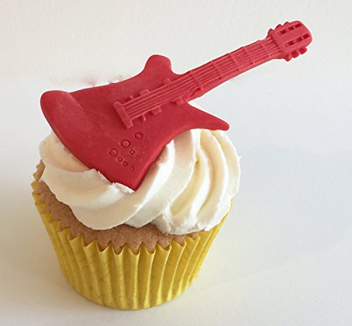 6 Handgemachte Kuchendekorationen aus Zucker: Rot Gitarren / 6 Red Sugar Guitars von Holly Cupcakes