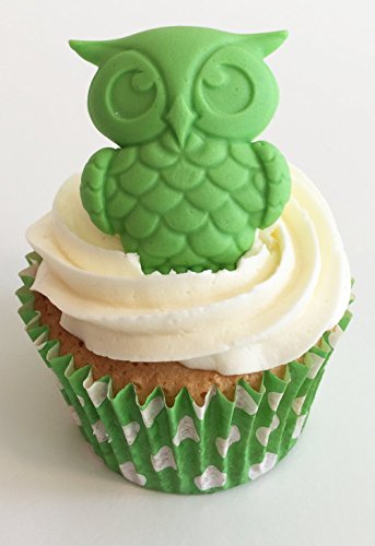 6 handgemachte Große lindgrüne Eulen aus Zucker / 6 Large Sugar Lime Green Owls von Holly Cupcakes