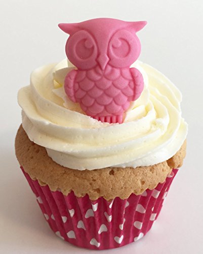 6 handgemachte kleine baby pink Eulen aus Zucker / 6 Sugar Baby Pink Owls von Holly Cupcakes