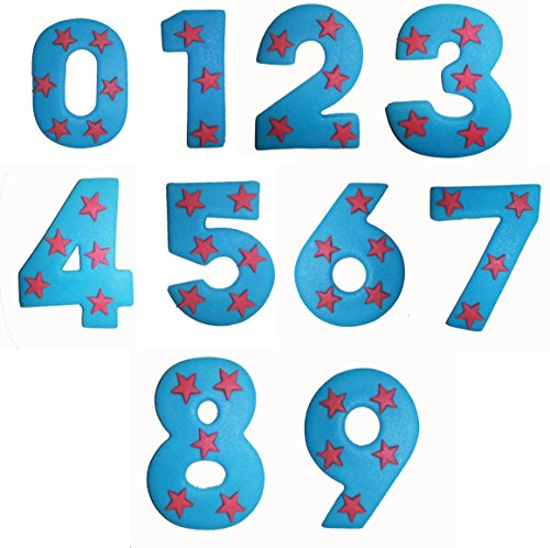 6.5cm Blaue Zahl mit roten Sternen. Wählen Sie Ihre gewünschte Nummer aus der Dropdown-Liste aus von Holly Cupcakes