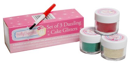 Dekorations Glitzer Geschenk-Set: Gold, Blattgrün & Rot/A Dazzling 3 Glitter Set with Application Brush: Gold, Holly Green & Red von Holly Cupcakes