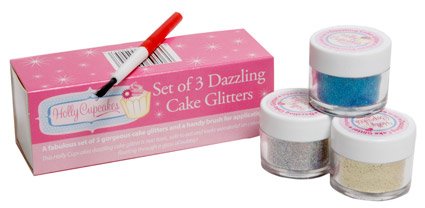 Dekorations Glitzer Geschenk-Set: Gold, Hellblau & Silberfunkelndes / A Dazzling 3 Glitter Set with Application Brush: Gold, Silver and Blue von Holly Cupcakes