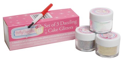 Dekorations Glitzer Geschenk-Set: Gold, Schillerndes Weiß & Silberfunkelndes/A Dazzling 3 Glitter Set with Application Brush: Gold, Iridescent White and Silver von Holly Cupcakes