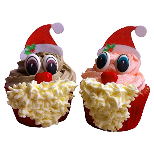 Dekorations-Set zum kreieren von 24 Weihnachtsmann Cupcakes. Beinhaltet 24 Paar Augen, 6 Hüte und 6 Schokonasen / Set to create 24 Christmas Santa Cupcakes- including 24 pairs of eyes, 24 santa hats and 24 red chocolate noses von Holly Cupcakes