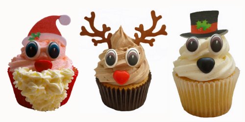 Dekorations-Set zum kreieren von 6 Weihnachtsmann Cupcakes, 6 Weihnachten Schneemann Cupcakes & 6 Rudolph Cupcakes / 3 Fabulous sets of Cupcake Characters to make 6 Rudolph cupcakes, 6 Snowman cupcakes and 6 Santa cupcakes! von Holly Cupcakes