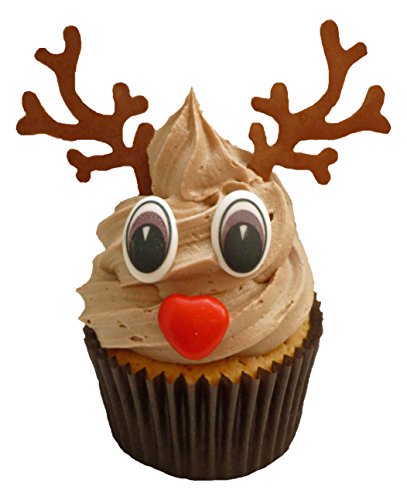 Dekorationset für 24 weihnachtliche Rudolf Cupcakes / Set to decorate 24 Christmas Rudolf Cupcakes, including 24 chocolate noses, 24 pairs of eyes and 24 pairs of antlers von Holly Cupcakes