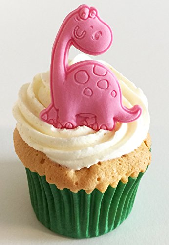 Holly Cupcakes 6 Handgemachte Kuchendekorationen aus Zucker: Rosa Dinosaurier / 6 Bright Pink Sugar Dinosaurs von Holly Cupcakes
