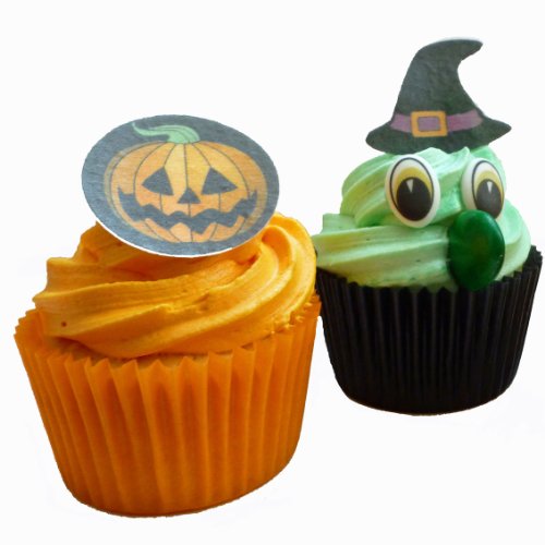 Set to create 6 Halloween Wicked Witch Cupcakes and 12 Scary Edible Pumpkin Cake Toppers von Holly Cupcakes