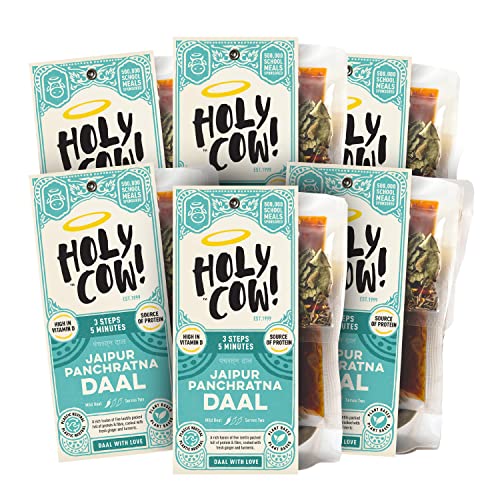 Holy Cow! Daal Curry Kit (5 x 400 g) Jaipur Panchratna Dal Daal, glutenfreies veganes Curry-Set, indische Snacks, indische Fertiggerichte für Daal, Urad Daal, Moong Dahl, Chana Dhal und rote Linsen von Holy Cow!